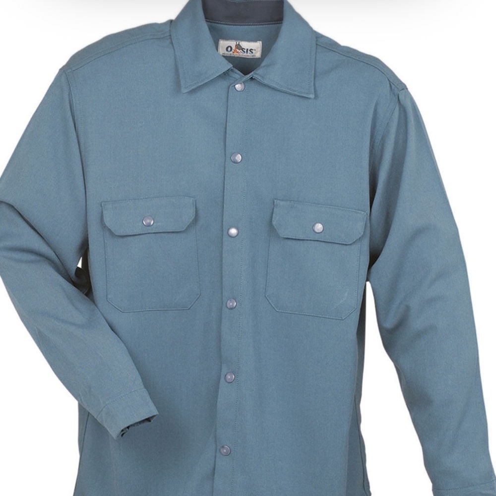 Oasis Men’s flame resistant long sleeve Work Shirt in Slate Blue-Green